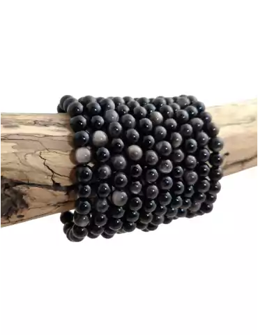 Bracelet obsidienne argentée perles AA