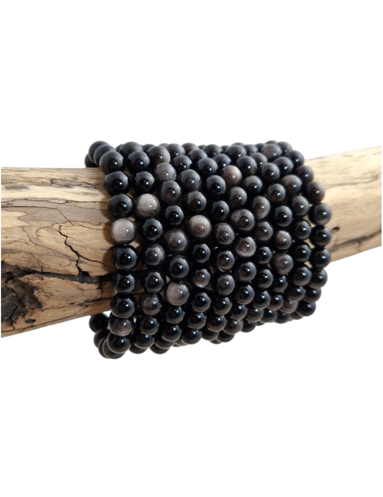 Pulsera de obsidiana plateada con perlas AA