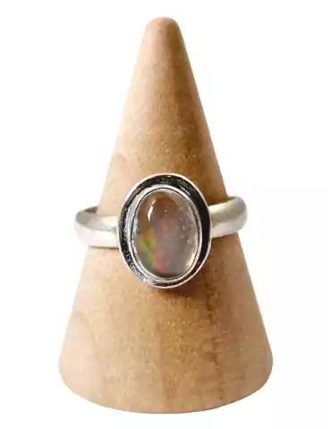 Anillo de ópalo blanco plata 925 AA