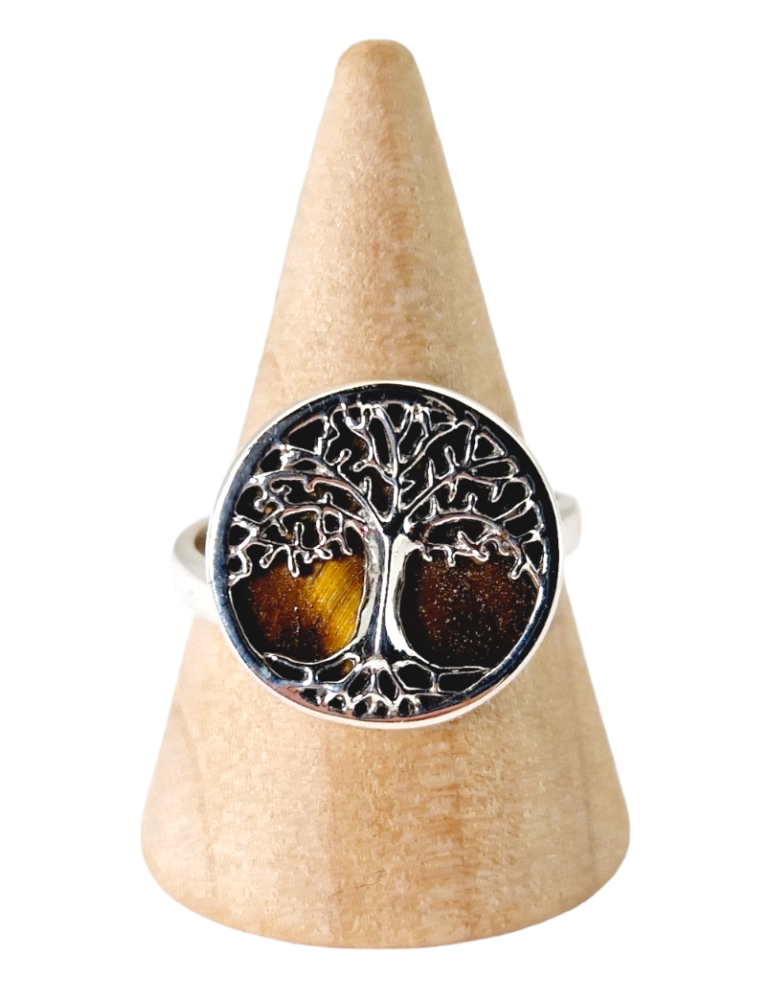 Anello Albero della Vita Occhio di Tigre incastonato in argento 925