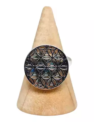 Anello fiore della vita Labradorite incastonato in argento 925