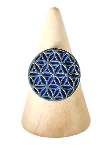 Flower of Life Lapis Lazuli Ring set in 925 Silver