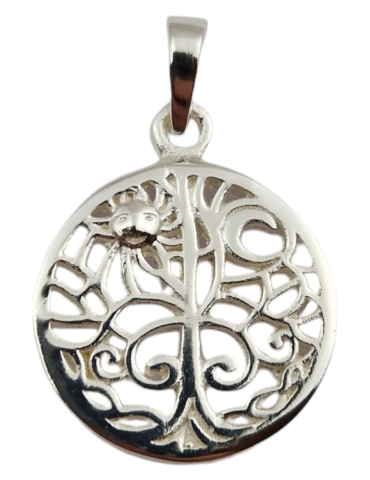 Pendant tree of life sun and moon carved 6 silver 925