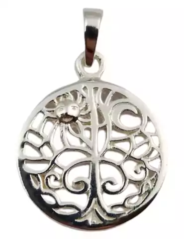 Colgante de árbol de la vida sol y luna tallado 6 plata 925