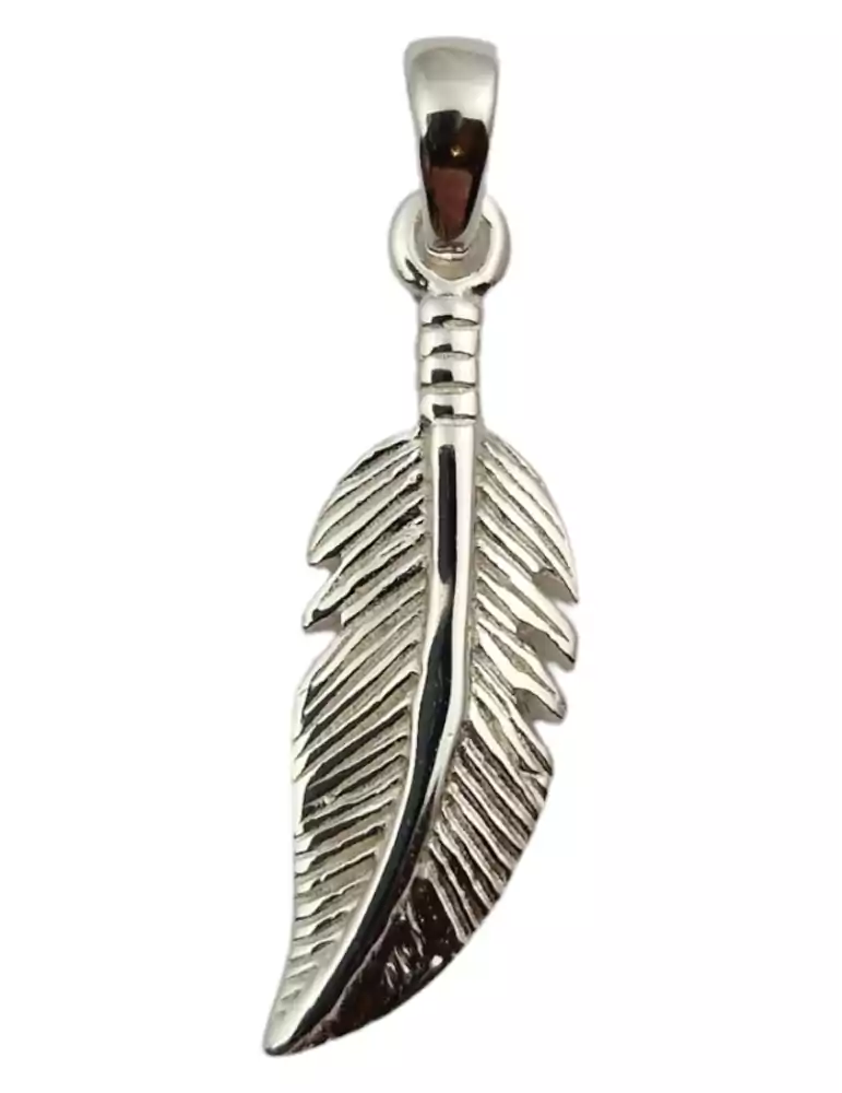 Carved feather pendant 925 silver