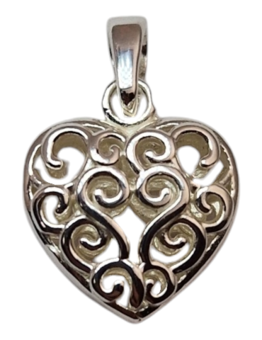 Carved heart pendant silver 925