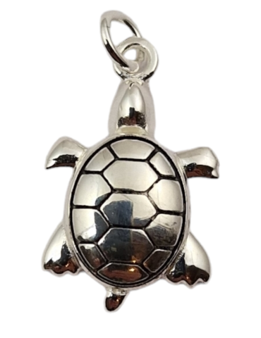 Carved turtle pendant silver 925