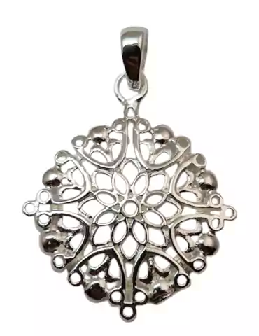 Carved mandala flower pendant in 925 silver