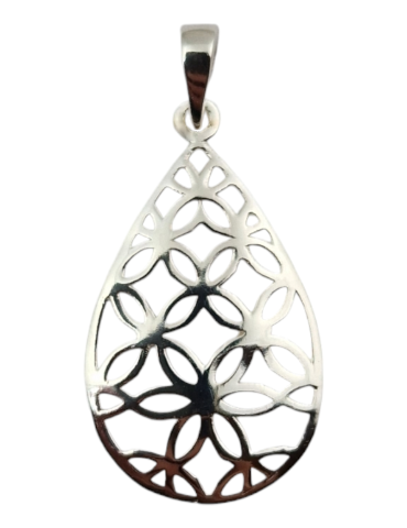 Flower of life drop pendant carved in 925 silver