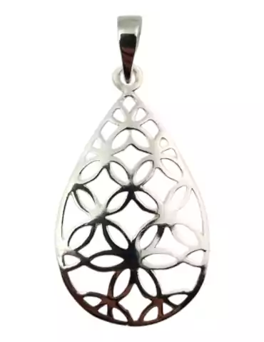 Pendentif goutte fleur de vie  sculpté argent 925