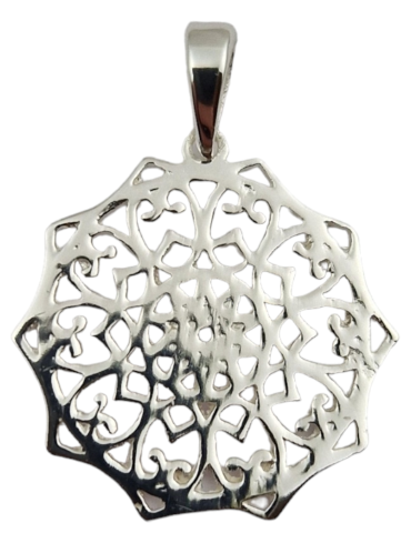 Mandala pendant carved silver 925