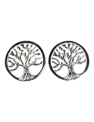 Carved tree of life earrings sterling silver 925