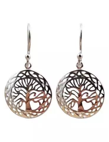 Boucles d'oreilles arbre de vie 4 sculptées argent 925