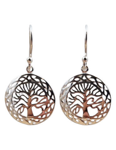 Tree of Life 4 carved 925 silver earrings