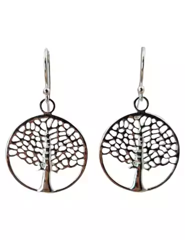 Boucles d'oreilles arbre de vie 7 sculptées argent 925