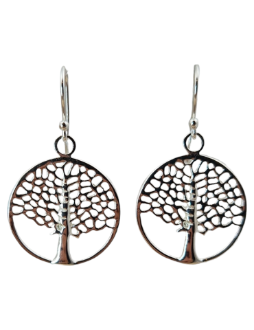 Tree of Life 7 carved 925 silver earrings