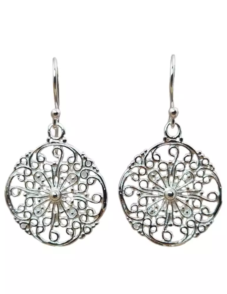 Carved sun earrings silver 925