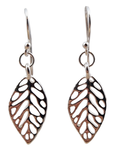 Carved leaf earrings silver 925