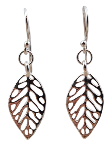 Orecchini In Legno Naturale A Forma Di Foglia – Fatto A Mano Con Gancio In Argento Sterling 925