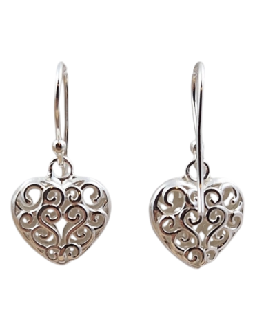 Carved heart earrings silver 925