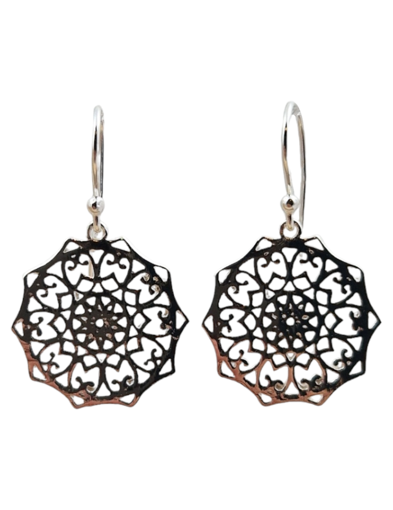 Carved mandala earrings silver 925