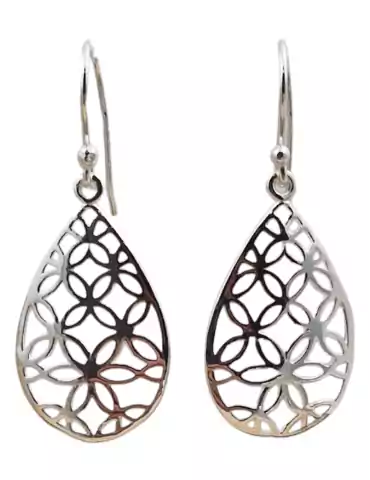 Carved flower of life drop earrings silver 925