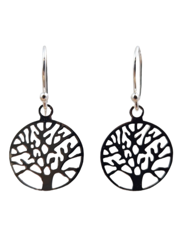 Tree of Life 5 carved 925 silver earrings