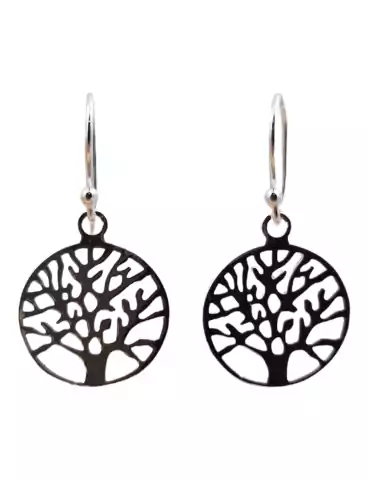 Tree of Life 5 carved 925 silver earrings