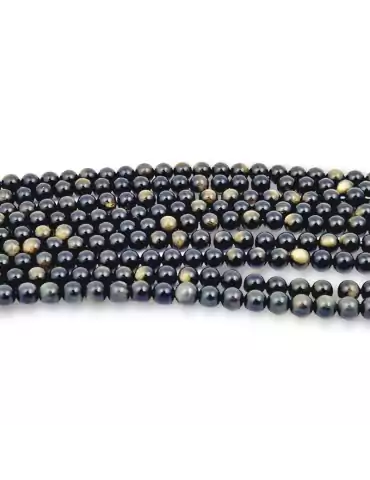 Fil Obsidienne dorée perles AA