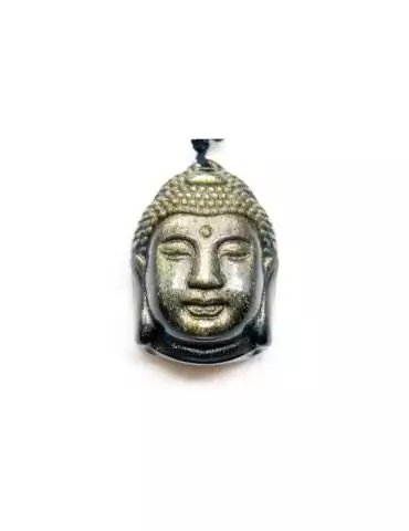 Pendentif tête Siddhartha obsidienne dorée AA