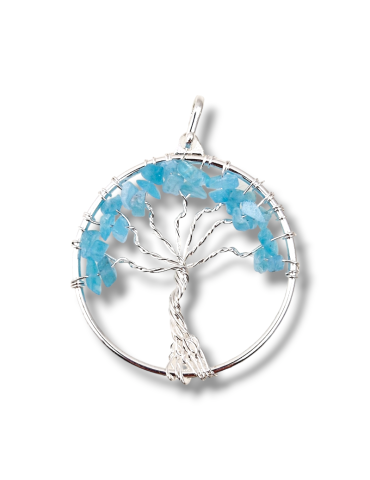 Braided pendant tree of life aquamarine
