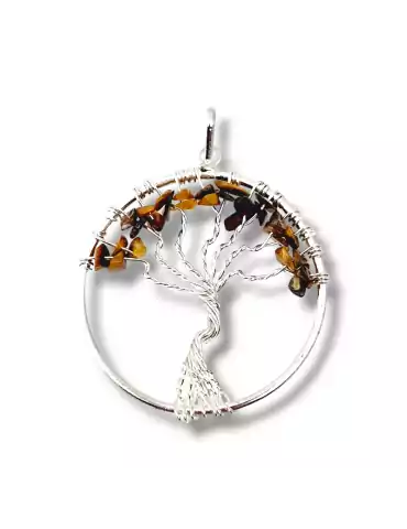 Pendentif tressé arbre de vie oeil de tigre