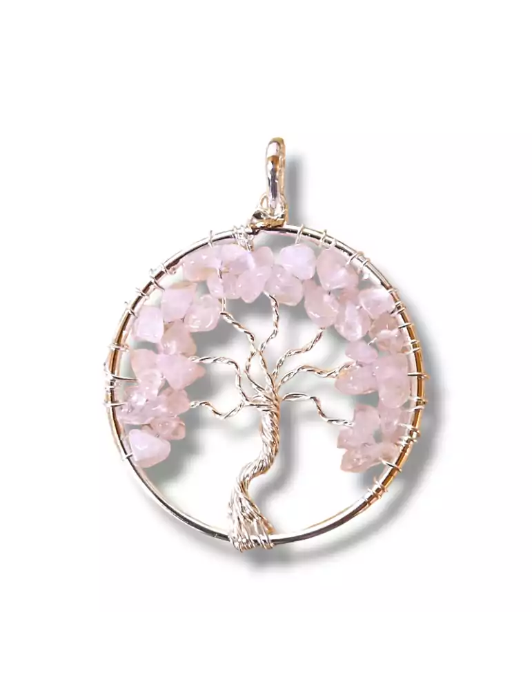 Braided pendant tree of life rose quartz