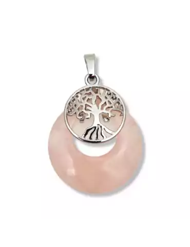 Pendentif donut arbre de vie quartz rose