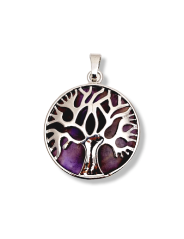 Amethyst tree of life metal pendant