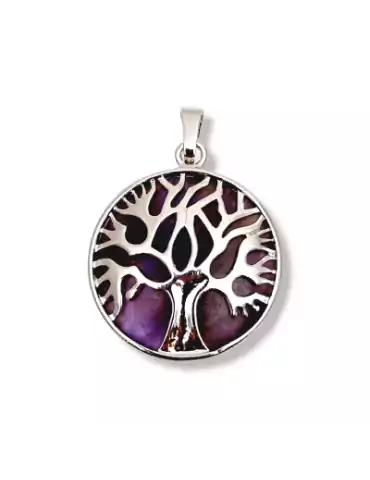 Amethyst tree of life metal pendant