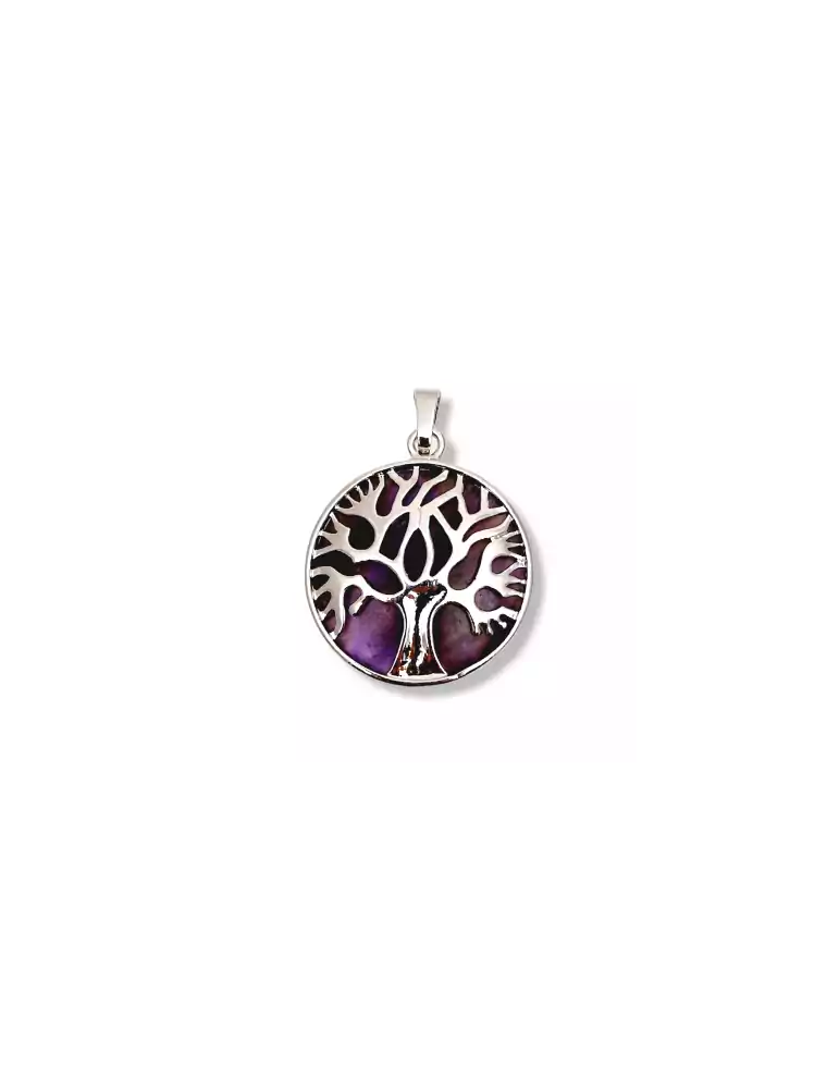 Amethyst tree of life metal pendant