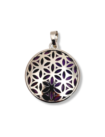 Amethyst flower of life metal pendant