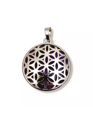 Amethyst flower of life metal pendant