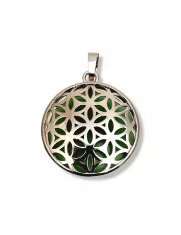 Pendentif métal fleur de vie aventurine