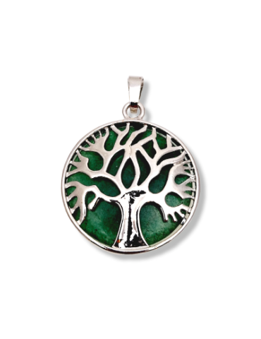 Aventurine tree of life metal pendant