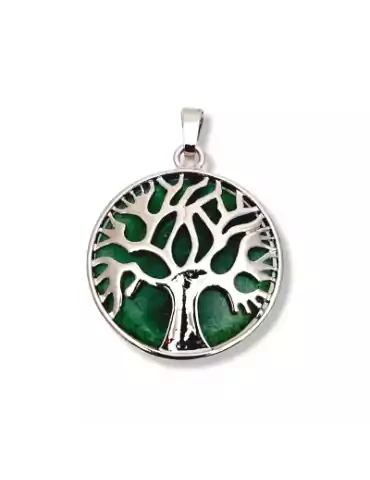 Pendentif métal arbre de vie aventurine