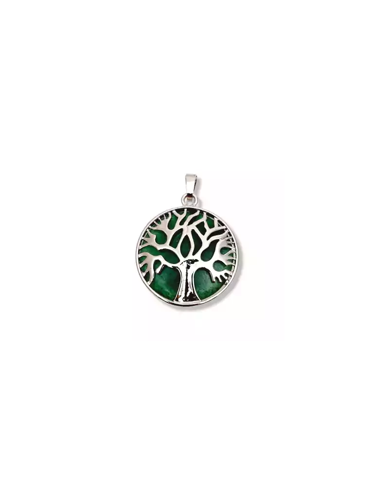 Aventurine tree of life metal pendant