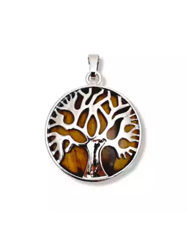 Tiger eye tree of life metal pendant