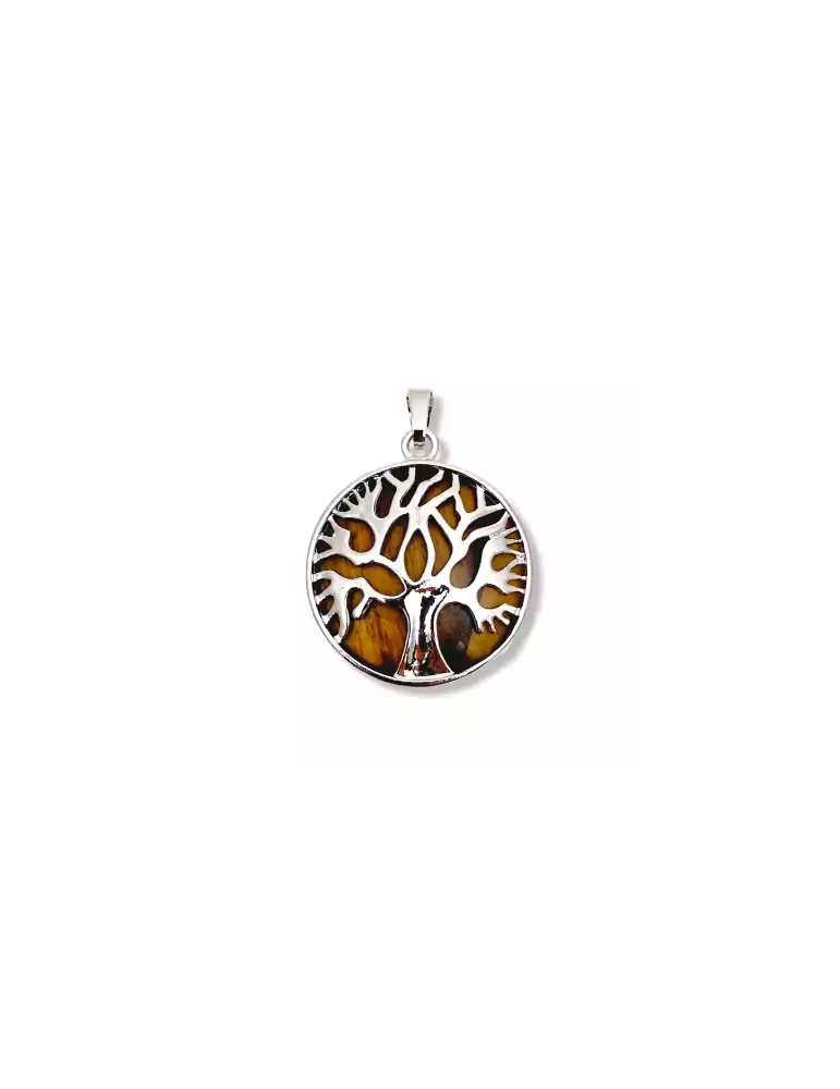 Tiger eye tree of life metal pendant