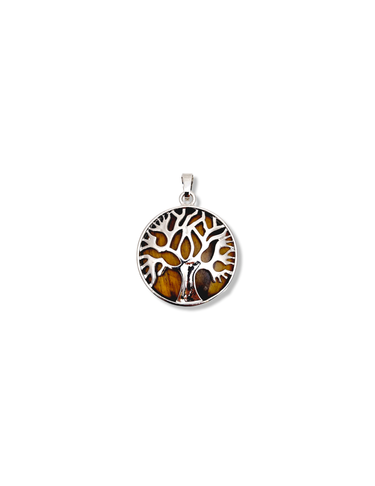 Tiger eye tree of life metal pendant