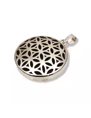 Tiger eye flower of life metal pendant