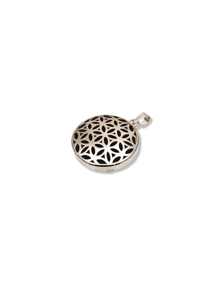 Tiger eye flower of life metal pendant