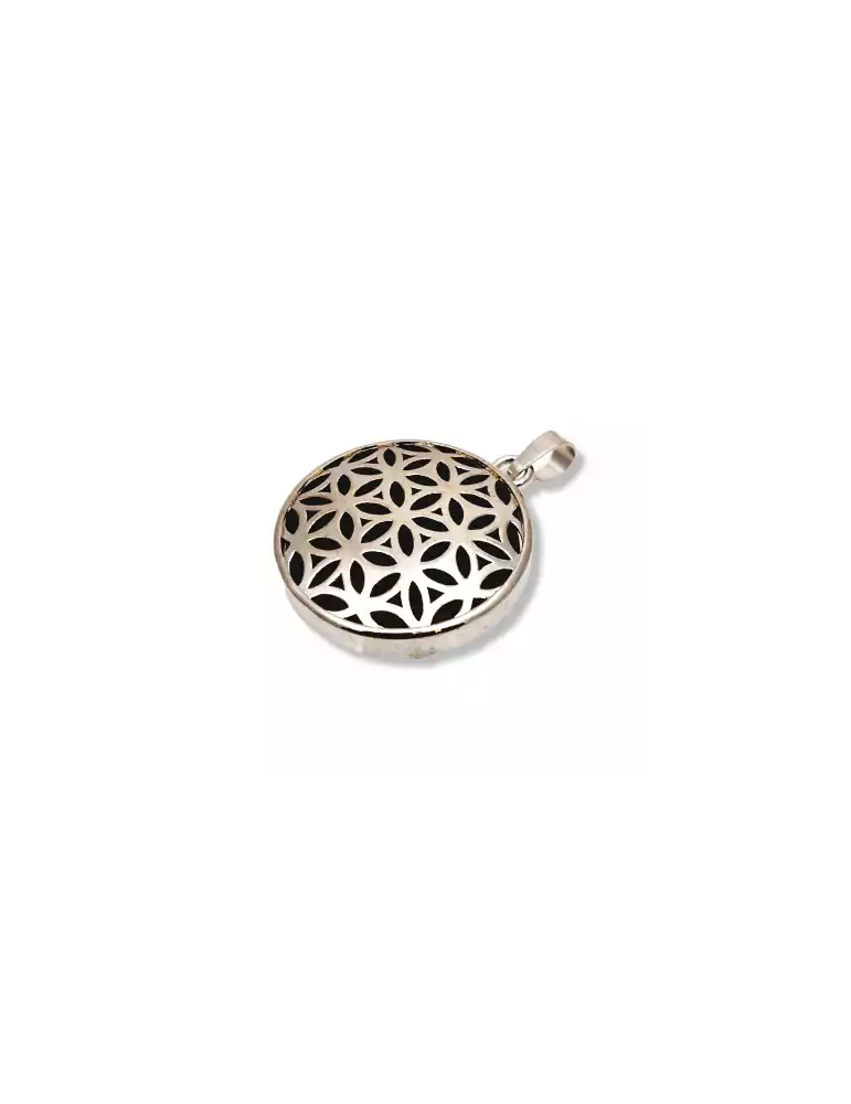 Tiger eye flower of life metal pendant