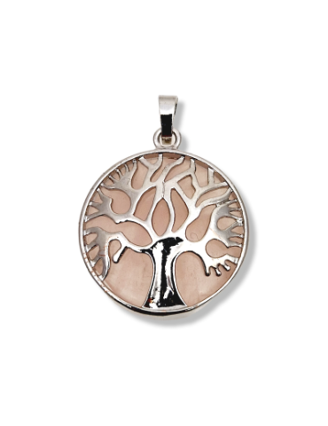 Rose quartz tree of life metal pendant